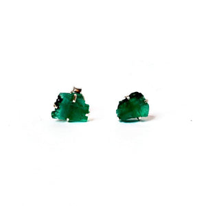 Raw emerald stud earrings