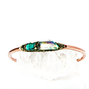 Raw boho turquoise crystal cuff bracelet