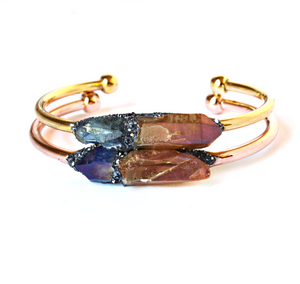 natural citrine and tanzine aura quartz bracelet set in crushed pyrite