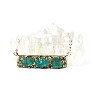 March birthstone aquamarine crystal gemstone bar necklace