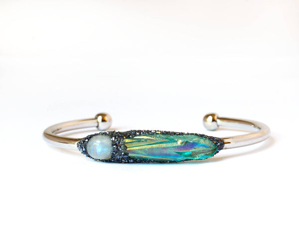 Rainbow Moonstone and Aqua Aura Quartz Crystal Bracelet - Lea Spirit